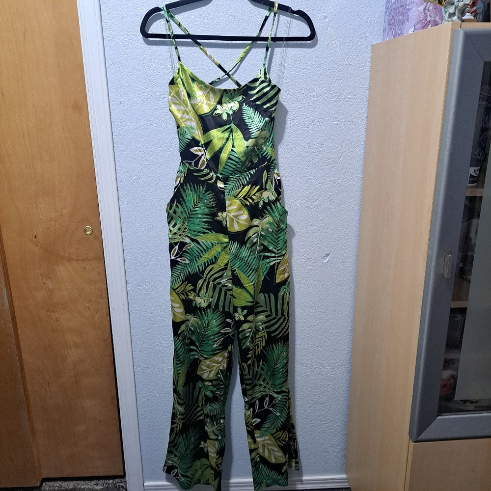 Aligned With You Satin Green Jumpsuit Tropical Fashion Nova - Picture 3 of 9